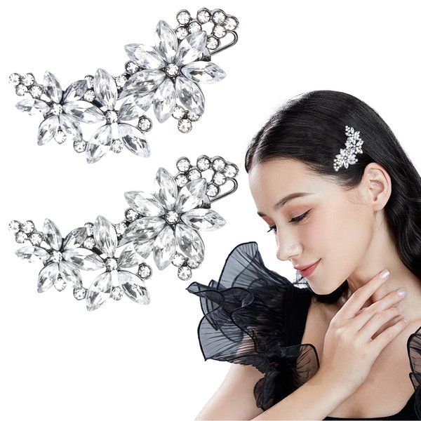 2PACK Rhinestone Bridal Hair Clip Crystal Flower Wedding Barrette Elegant Bridal Hairpins Hair Accessories for Women Girls