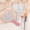 Framendino, 2 Pack Rhinestone Handheld Mirror Heart Bling Mirror Glitter Cosmetic Dazzling Mirror Portable Hand Mirrors with Handle for Women (White & Pink)