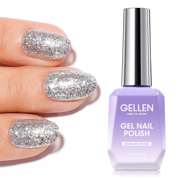 Gellen Gel Nail Polish - 18ml Silver Glitter Gel Polish Soak Off UV Led Nail Polish Manicure Nail Art Salon Home Christmas,0.63 OZ