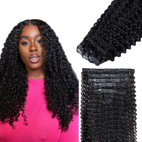 IDN BEAUTY Seamless Clip In Hair Extensions Human Hair, Kinky Curly 16 Inch 110g 7pcs Natural Black Seamless Curly Clip Ins Remy Human Hair Seamless Clip Ins For Black Women PU Weft Invisible Edge