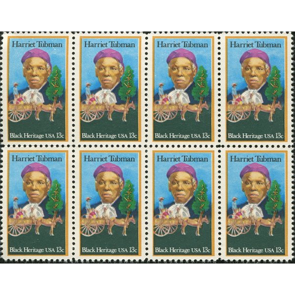 HARRIET TUBMAN ~ ABOLITIONIST ~ BLACK HERITAGE ~ BLACK HISTORY ~ ABOLUTIONIST #1744 Block of 8 x 13¢ US Postage Stamps