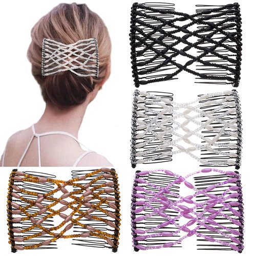 Ruihfas 4Pcs Magic Beading Hair Comb Double Clips Easy Stretch Combs Hair Styling Accessories for Women Girls Hair Beauty