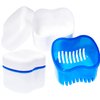 Denture Case,Denture Cups Bath, Toothbrush with hard denture, Dentures Container with Basket Denture Holder for Travel,Mouth Guard Night Gum Retainer Container (Blue)