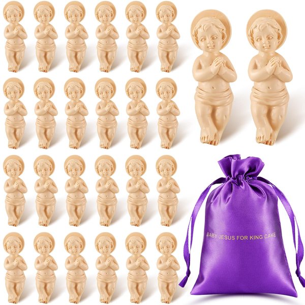 Suzile 12 Pieces Baby Jesus 1.5'' King Cake Figure with Gift Bag Resin Mini Jesus Figures Figurines for Mardi Gras Party Cake Toppers Decorations Religious Gifts