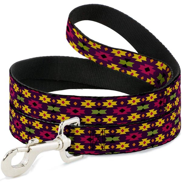 Buckle-Down Pet Leash - Mini Navajo Purple/Yellow/Pink/Green - 4 Feet Long - 1.5" Wide