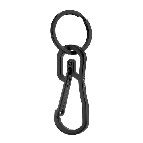 Alsmiley Stainless Steel Carabiner Clip Retractable Ring Set Keychain Quick Release Hooks for Men Women Black