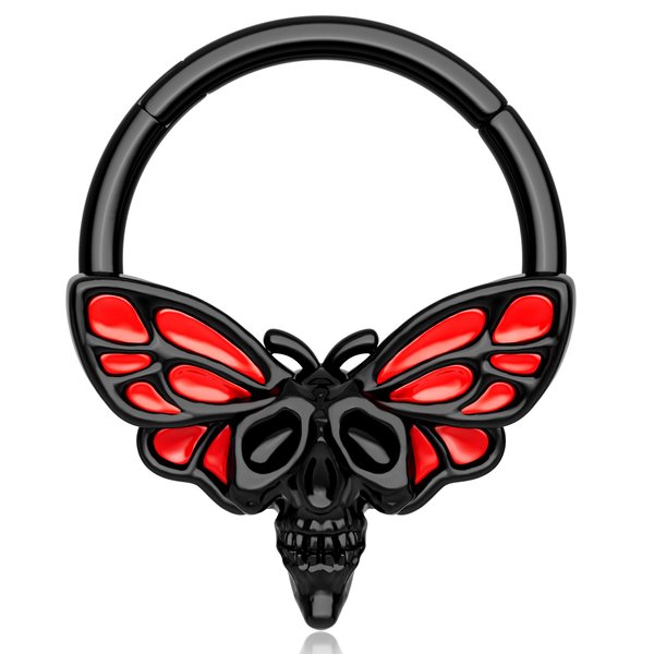 Melighting Black Septum Ring 16G Halloween Septum Jewelry Surgical Steel 316L Skull Moth Daith Piercing Jewelry Red Septum Piercing Helix Earring Conch Tragus Piercing for Women