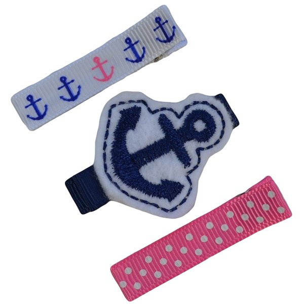 Girls Nautical Anchor Alligator Hair Clip Set (Pink)