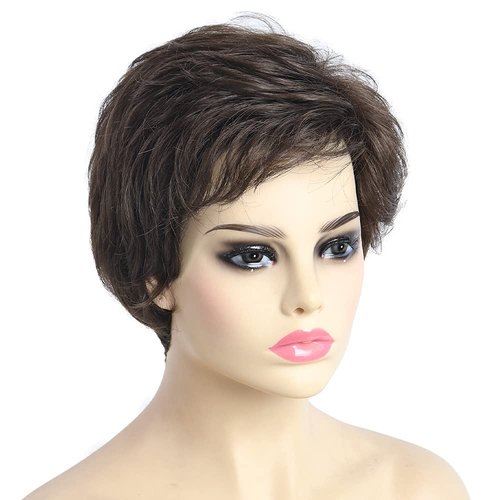 SYXLCYGG Old Lady Wig Short Brown Bob Wig White Women Hair Wig Ladies Wavy Synthetic Older Womens Wigs Fluffy 2.7 OZ Free Wig Cap