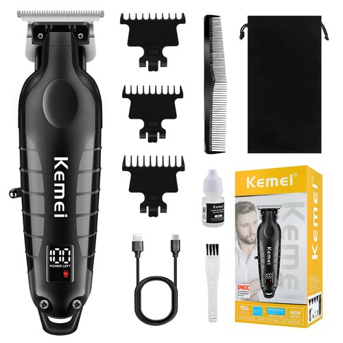 Kemei Trimmer Professional Cordless Hair Clipper for Men, Electric Beard Trimmers Barber Hair Cuttings Kit, Zero Gapped T Blade Trimmers for Men with LCD Display, KM-2293