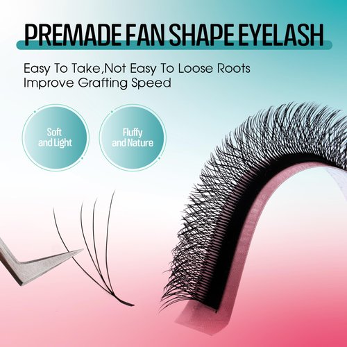 W Eyelash Extensions 4D Premade Fans W Lashes 0.07 C Curl Matte Black W Shaped Volume Fans Easy Fan Lash Extensions by GEMERRY(0.07-C-8-14)