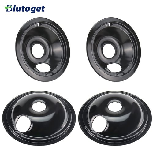 WB31M20 WB31M19 Porcelain Drip Pans by Blutoget - Compatible for GE Hotpoint Range Cooktop - Includes 2 6-Inch and 2 8-Inch Pans - 4 Pack (Black Porcelain)