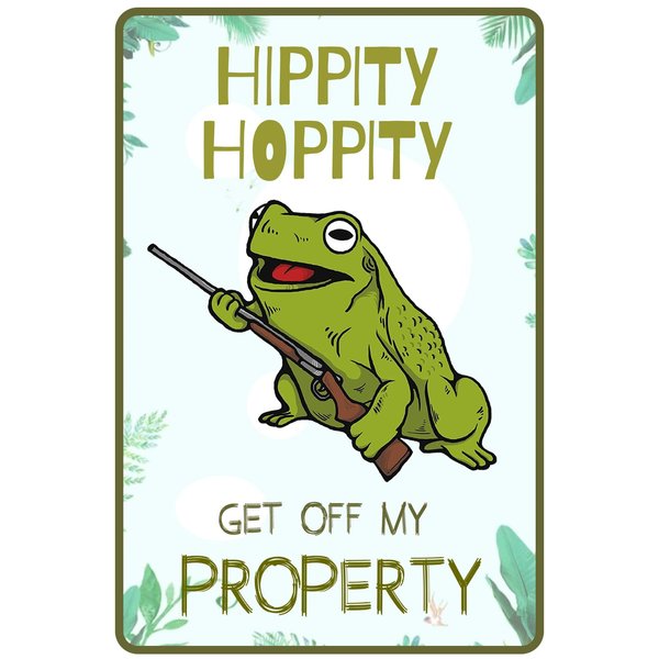 Bestylez Funny Metal Sign Door Sign Frog Decor For Bedroom, Bar, Garage, Yard - Hippity Hoppity Get Off My Property Frog Gift 12 x 8 Inch (005)
