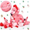 Blueweenly 18 Inch Christmas Flamingo Stuffed Animal Toy with 4 Small Christmas Plush Flamingo with Santa Hat Inside Pink Plushie Christmas Plush Decoration for Flamingo Party Decor