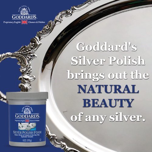 Goddard’s Silver Polish Foam, Silver Jewelry Cleaner for Antiques, Accessories, Ornaments, Silver Cleaner, Silverware Protection, Tarnish Remover for Sterling Silver Jewelry, Sponge Applicator, 6 oz