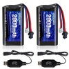 URGENEX 7.4V Li-ion Battery 2000mAh 2S Battery with SM 2P Plug High Capacity for Remote Control RC Boat 2 Pack H101 RC Batteries with 2 USB Chargers