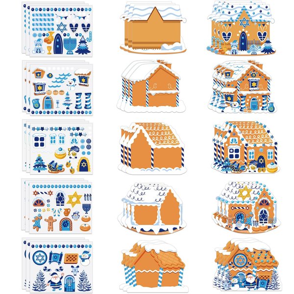 30 Pcs DIY Hanukkah Crafts Make a Gingerbread House Stickers Christmas Chanukah Party Game Activities Jewish New Year Favor Supplies Make Your Own Gingerbread House Stickers 15 Finished Products