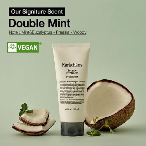 Karl&Hans Botanic Double Mint Conditioner Hair Treatment -Organic, Silicone-Free, Revitalizing Care for Frizzy Hair with Ceramide & Natural Extracts for All Hair Types, 6.76 fl oz