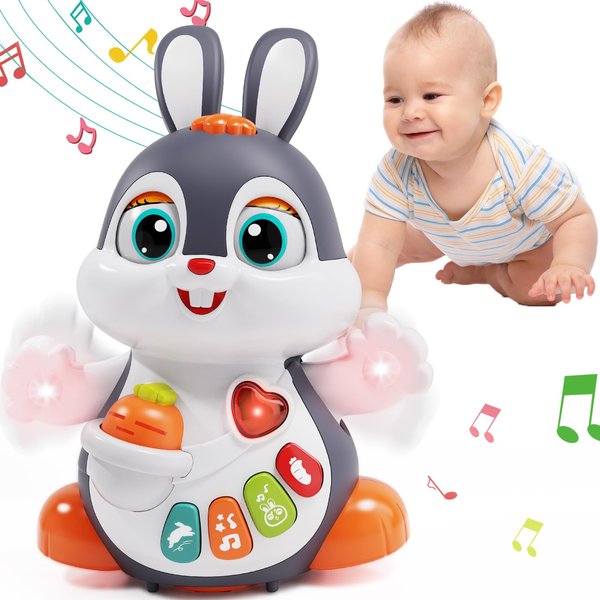 Wanonoo Baby Musical Bunny Toy Dancing Crawling Tummy Time Toys, Light Up Infant Toys 0-3-6 6-12 12-18 Months Birthday Gifts for 1 2 Year Old Boys Girls Baby Learning Development Toddler Toys Age 1-2