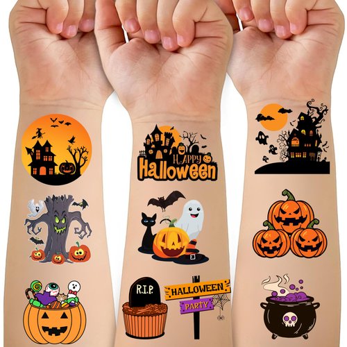 50 PCS Halloween Tattoos for Kids Party Decorations, Halloween Treats for Party Supplies Favors, Halloween Goodie Bag Stuffers Games for Boys Girls