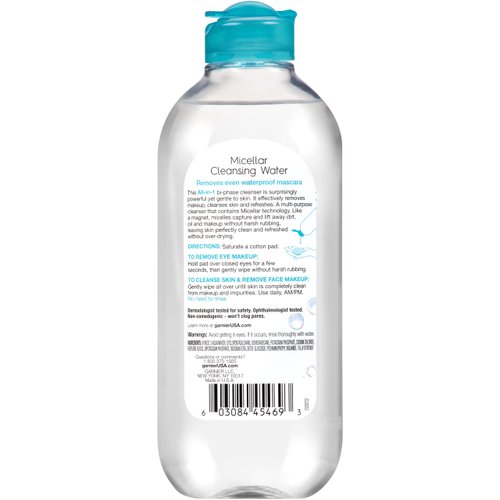 Garnier Micellar Water For Waterproof Makeup, Hydrating Facial Cleanser & Makeup Remover, Suitable for Sensitive Skin, Vegan, Cruelty Free, 13.5 Fl Oz (400mL), 1 Count