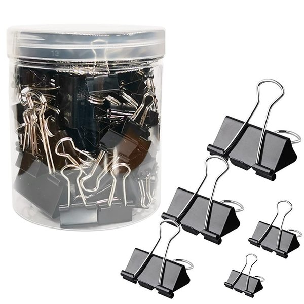 Otylzto 120Pcs Binder Clips Assorted Size, Office Clips with Clear Storage Container, Bulldog Clips, Paper Clips, Office Supplies