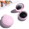 AKOAK 1 Pack Folding Travel Mirror, Hair Comb with Mirror, Round Mini Massage Comb, Portable Travel Makeup Mirror for Girls and Women, Suitable for Handbag/Pocket (Pink)