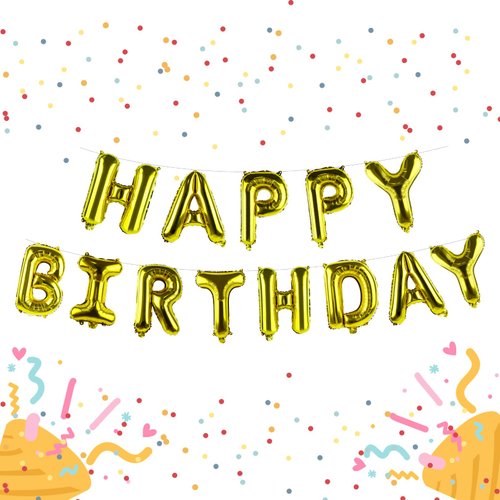 Gold HAPPY BIRTHDAY 3D Balloons Banner 16 Inch, Mylar Foil Letter Number Hanging Balloons, Reusable for girls boys adults,Surprise,Wedding, Celebration