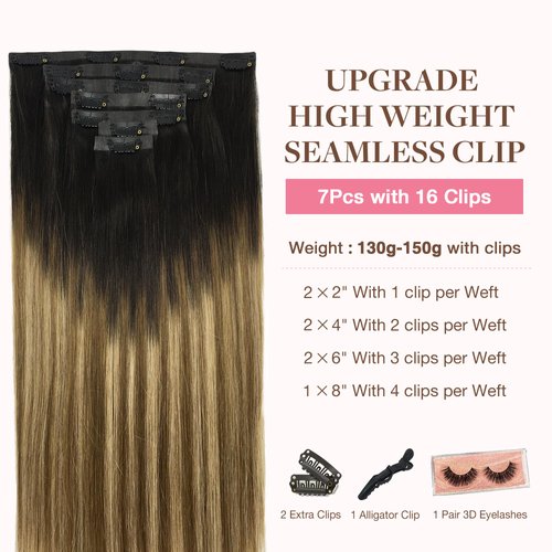 GOO GOO Clip in Hair Extensions Real Human Hair, 20inch 130g 7Pcs, 2/6/18 Balayage Brown to Dirty Blonde, Remy Human Hair Extensions Clip ins for Women, Natural Human Hair