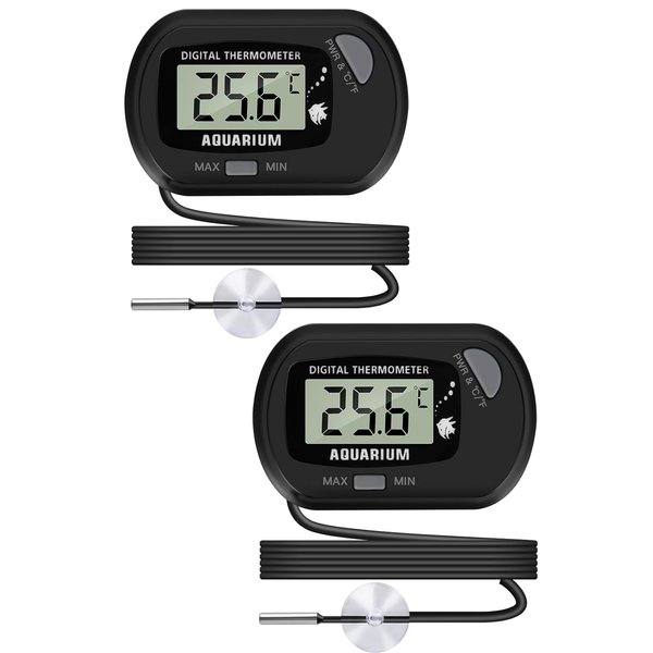 Thlevel LCD Digital Aquarium Thermometer, Fish Tank Thermometer with Water-Resistant Sensor Probe and Suction Cup for Reptile, Turtle Incubators, Terrarium Water Thermometer (2)