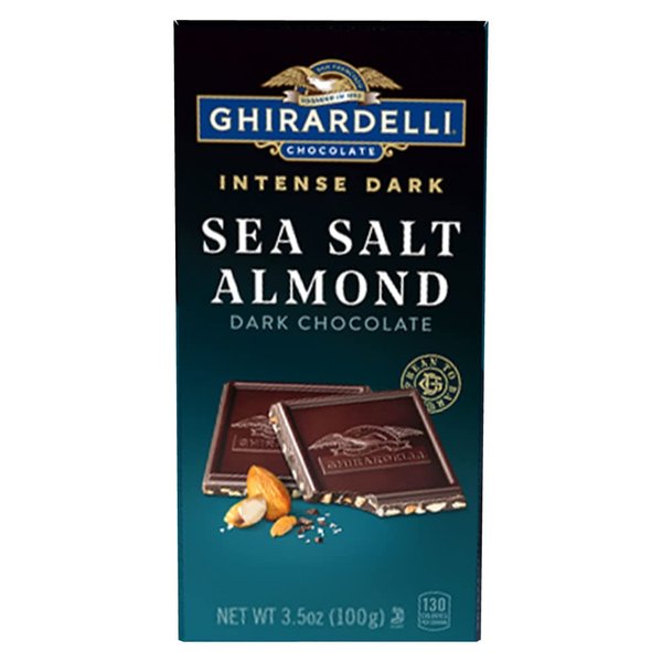 GHIRARDELLI Intense Dark Chocolate Bar, Sea Salt Almond, Valentine’s Day Chocolate Gifts, 3.5 Oz Bar