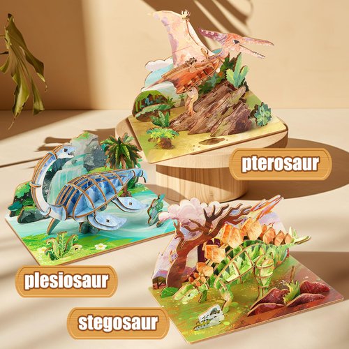 Wooden 3D Dinosaur Puzzles Set for Kids Age 8-10-12-14, DIY Wooden Art and Crafts Assemble 3D Dinosaur Model Puzzle, Home Decor and Office Art Creative Gifts for Adults (Plesiosaur)