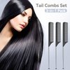 3PCS Hair Rat Tail Combs Set, Parting Rattail, Teasing Fine Tooth Comb, Metal Hair Pick Detangling, Heat Resistant Carbon Fiber Teasing Comb, and Stainless Steel Pintail(Black)
