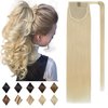 SEGO Ponytail Extension Human Hair 100% Real Human Hair Clip In Wrap Around Long Straight Ponytail With Magic Paste Pony Hairpieces for Women -20 Inch 95g 613 Bleach Blonde