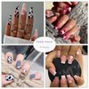 BABALAL Square Press on Nails Short Cow Print Nails Glue on Nails Black Glossy Acrylic Nails 24Pcs Cute Squoval Fake Nails for Women and Girls