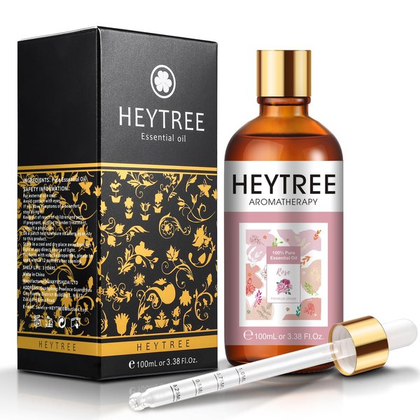 HEYTREE Rose Essential Oil - Hydrating and Romantic Aromatherapy Oil for Relaxation, Skin Nourishment, and Hair Care,Massage,Bath-100ml