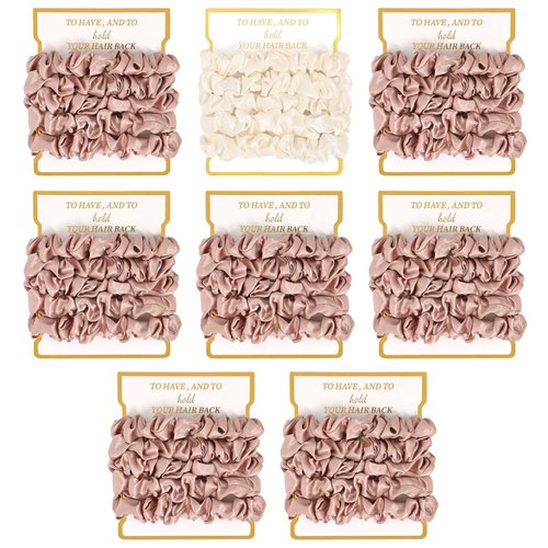CEELGON 8 Pack Satin Scrunchies - Soft Hair Ties, Bachelorette Party Favors, Women's Hair Accessories (Ivory & Rose Gold)