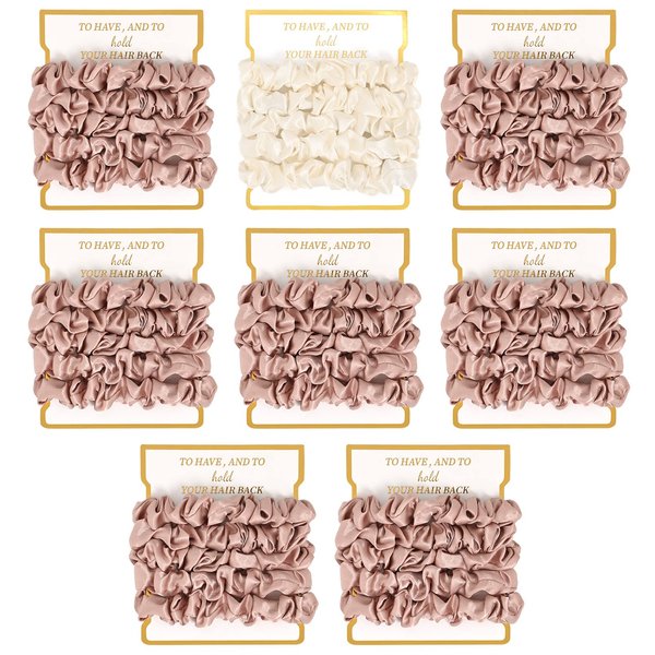 CEELGON 8 Pack Satin Scrunchies - Soft Hair Ties, Bachelorette Party Favors, Women's Hair Accessories (Ivory & Rose Gold)