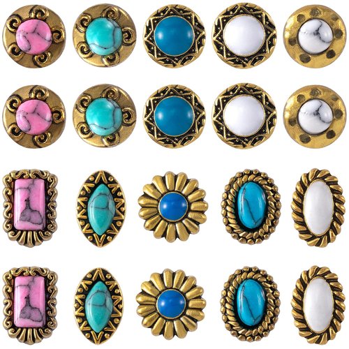 HINZIC 40Pcs Western Nail Charm 3D Vintage Daisy Turquoise Nail Art Rhinestones Blue White Pink Marble Gems Jewel Accessories for Acrylic Nails Women Girls Valentines Birthday Decorations