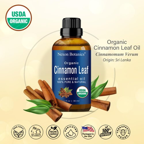 Organic Cinnamon Essential Oil 30 ml - Cinnamon Oil for Diffuser, Aromatherapy - Cinnamon Leaf Oils Essential Oil for Sinus Ease, Seasonal Congestion, Cold and Cough Symptoms - Nexon Botanics