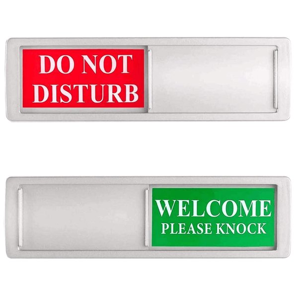 Privacy Sign - Do Not Disturb/Welcome Please Knock Sign for Home Office Restroom Conference Hotel Hospital, Non-Scratch Magnetic Slider Door Indicator Sign, 7'' x 2'' - Silver