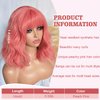 SOKU Short Wavy Pink Wigs for Women 14 Inch Pastel Peachy Short Curly Bob Wig with Bangs Peach Pink Halloween Synthetic Heat Friendly Wigs Pink Cosplay Costume Wig for Daily Party Use