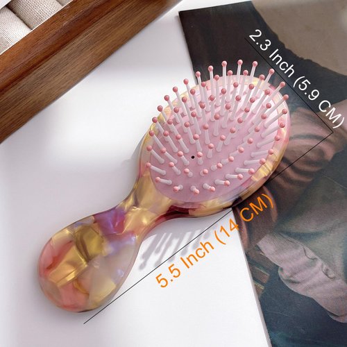 Cellulose Acetate Handle Hair Brush, SINIDE Mini Cushion Massage Hair Comb for Women Men and Kids, Travel Size Hairbrush Accessories for Straight Long Short Hair