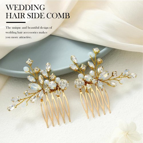 JONKY Crystal Bridal Hair Comb Gold Rhinestone Wedding Hair Pieces Bride Hair Accessories for Women(Pack of 2)
