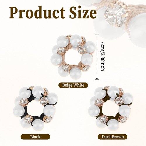 3Pcs Pearl Elastic Hair Bands Fancy Crystal Beads Stretchy Hair Ties Sparkly Ponytail Holders Hair Scrunchies Handmade Rhinestone Hair Ropes Accessories for Women Girls Thin Long Curl