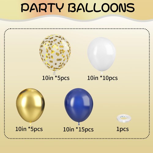 Navy Blue and Gold Balloons, Blue and Gold Balloons, Gold Confetti Balloons Navy Blue Gold Latex Balloons for Boys Birthday Baby Shower, Wedding Anniversary Party Supplies