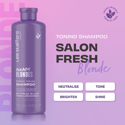 Lee Stafford Bleach Blondes Purple Shampoo for Blonde Hairs | 500ml Neutralizes Brass & Yellow Tones | For Coloured, Silver, Gray & Highlighted Hair Cleanser For Men & Women
