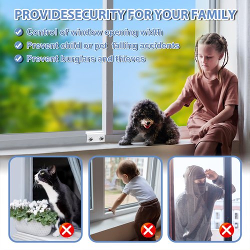 Sliding Window Locks,Window Locks for Horizontal Sliding Windows,Window Security Lock with Key,Adjustable Aluminum Easv to Install Window Stopper,Window Locks for Up and Down Windows (4 Sets Silver)
