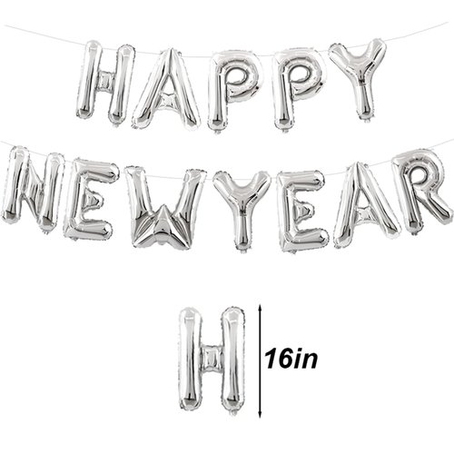 Silver Happy New Year Balloons,160 Inch Happy New Year Balloon for Happy New Year Decorations 2025, New Years Eve Balloons for 2025 New Years Eve Party Supplies