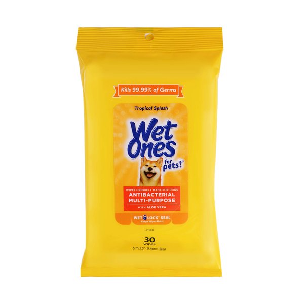 Wet Ones for Pets Paw & Tushie Dog Wipes with Chamomile | Dog Wipes for All Dogs in Tropical Splash Scent, Wipes with Wet Lock Seal | 30 Ct Pouch Dog Paw Wipes
